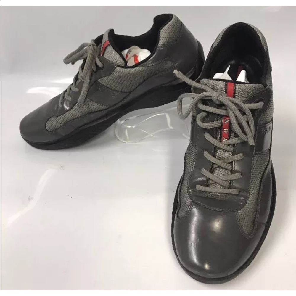 Prada Mens Gray patent leather & silver mesh 12.5